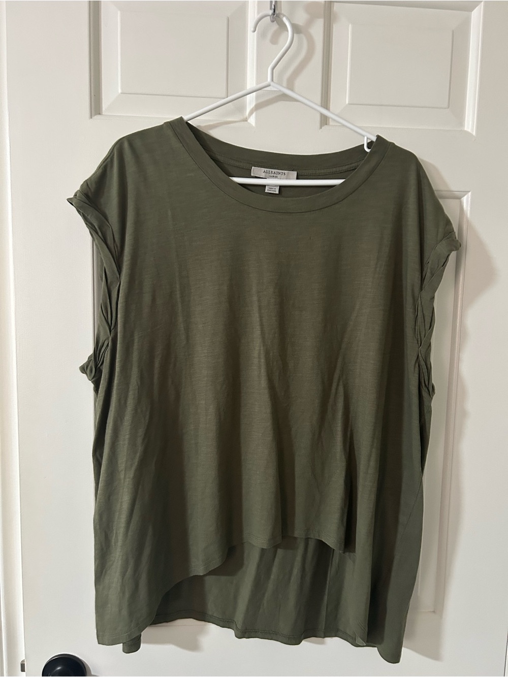 All Saints Olive Green Cap-Sleeve High-Low Tshirt
